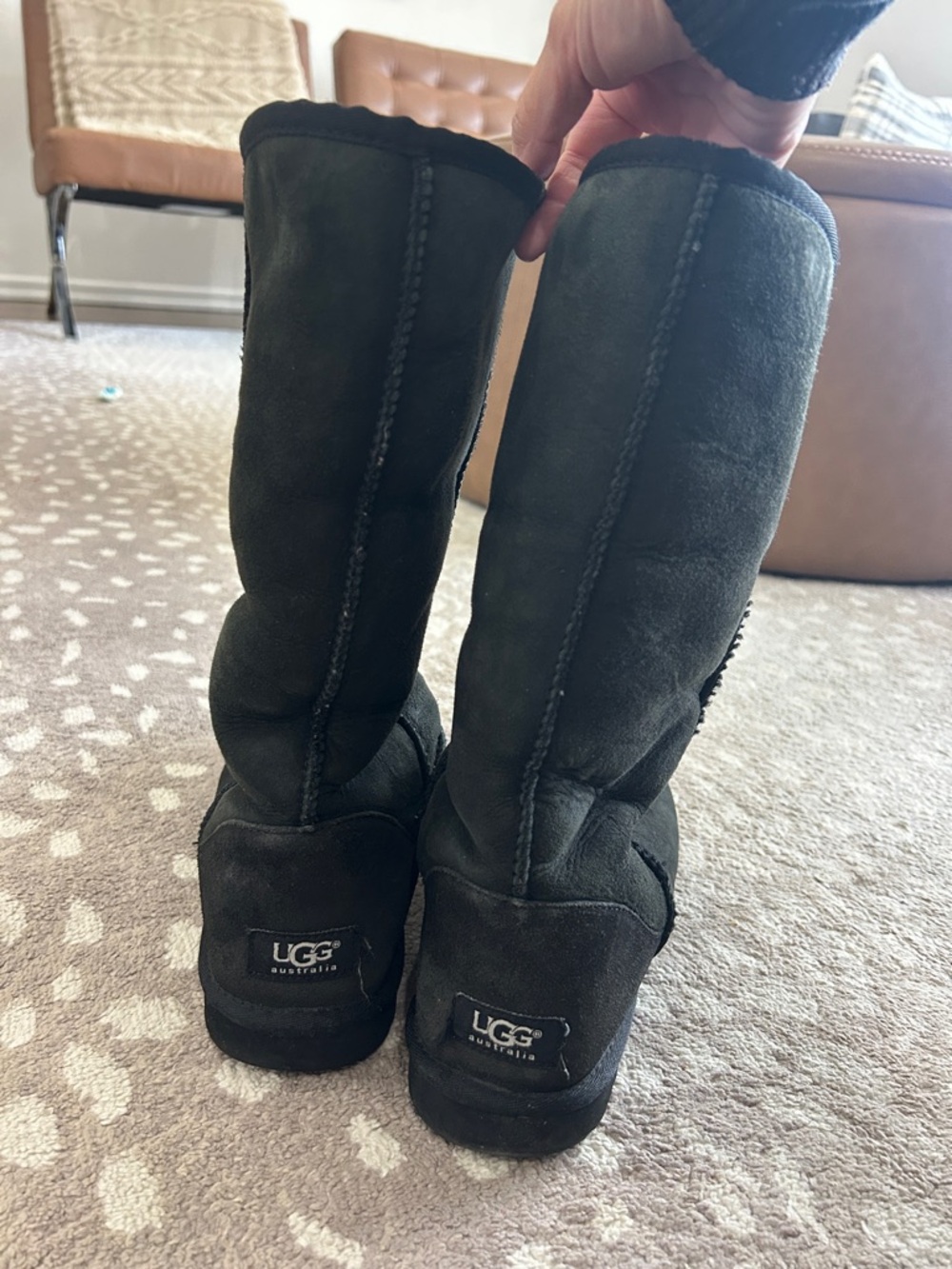 UGG Black Tall Suede Sheepskin Boots